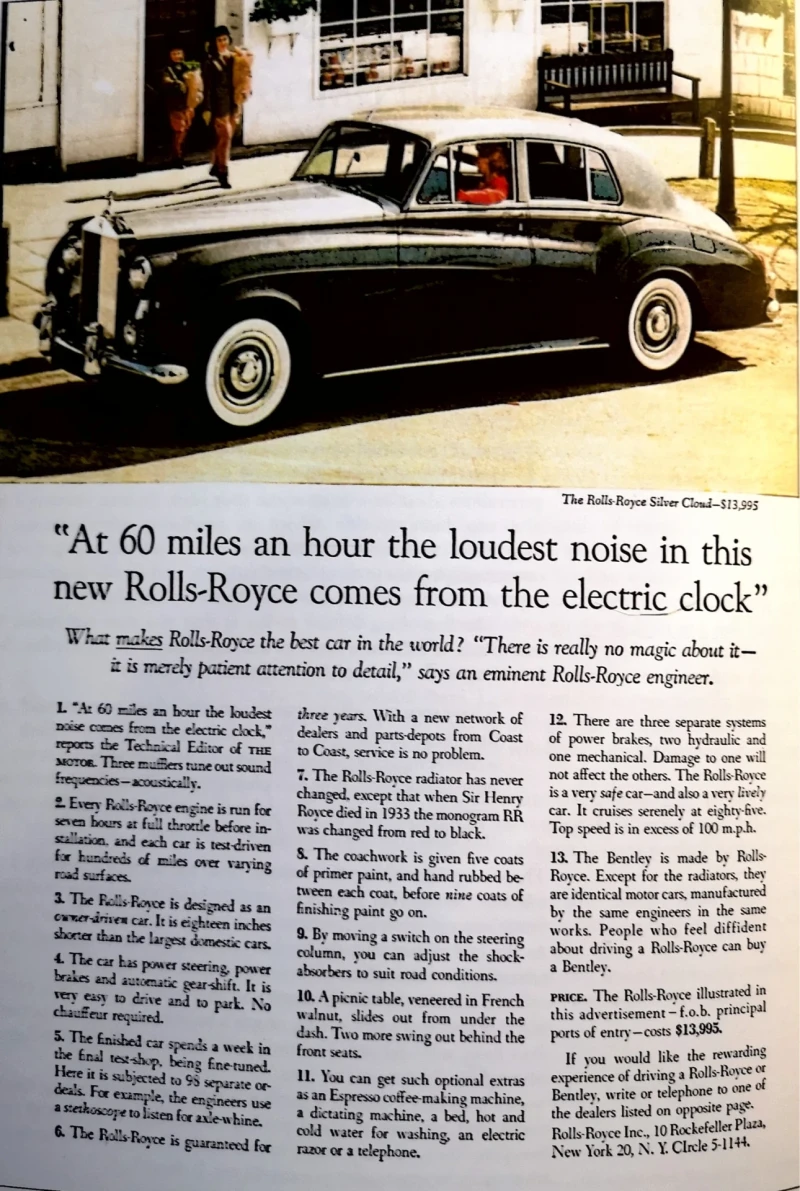 At Sixty Miles an Hour the Loudest Noise in the New Rolls-Royce comes from the electric clock.